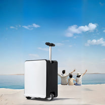 Air Pro Edition electric ride-on suitcase in white on the beach