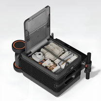 Urban Move Edition electric ride-on suitcase in black, opened with packed contents