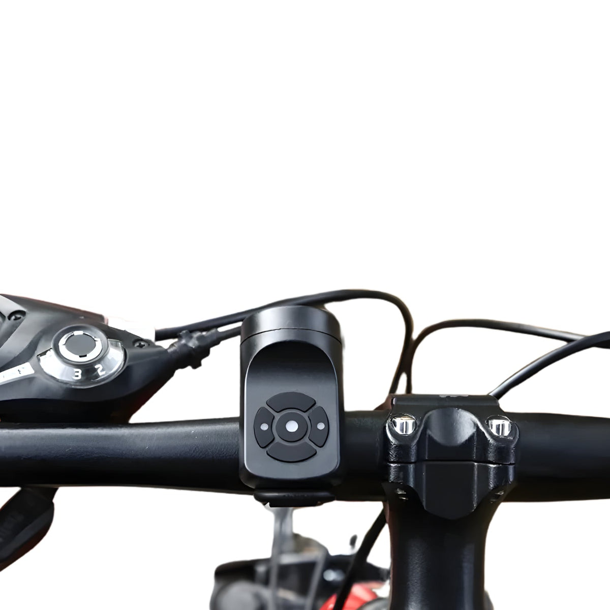 Close-up of electric horn 120 dB on the bicycle handlebar