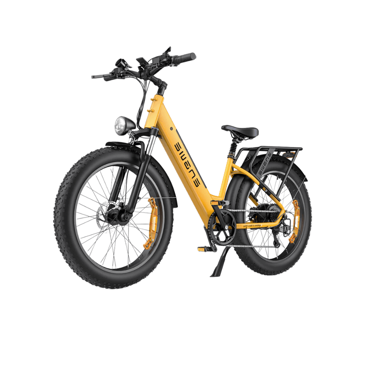 ENGWE E26 fat-tyre e-bike, front three-quarter view in yellow