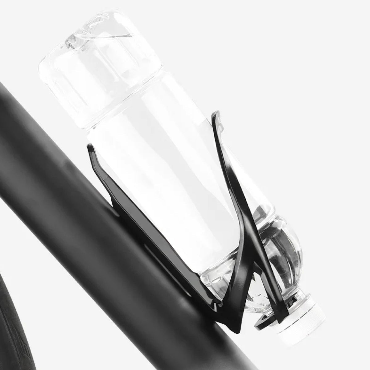 Bottle holder for e-bike frames in white fitted on a bicycle