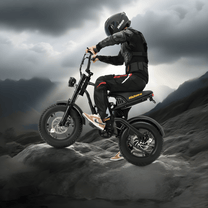 Rider jumping with the Hidoes B6 Mini fat-tyre e-bike