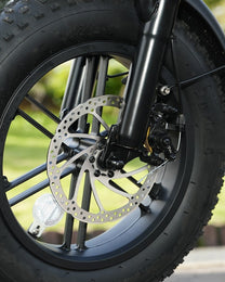 Hidoes B6 Mini front wheel and fork in close-up