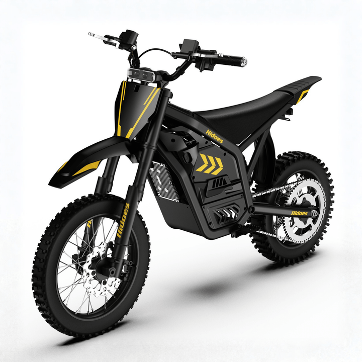 Hidoes G2 electric dirt bike, front three-quarter view