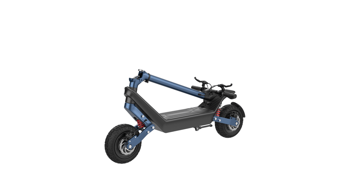 HX X10 electric scooter folded, front three-quarter view