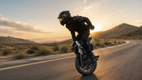 Person riding the KingSong F22 Pro electric unicycle on a road