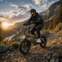 Man riding the KOOLUX RK10 folding fat-tyre e-bike