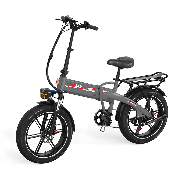 KOOLUX RK10 folding fat-tyre e-bike, front three-quarter view in grey