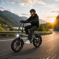 Man riding the KOOLUX RK10 folding fat-tyre e-bike on a road