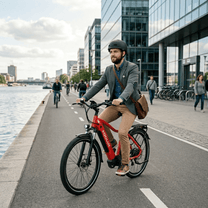 Man riding the KOOLUX X3 e-bike in the city