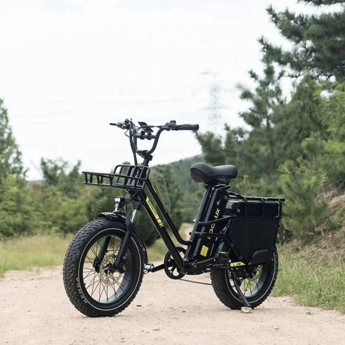 KOOLUX X8 fat-tyre e-bike, front three-quarter view on a footpath