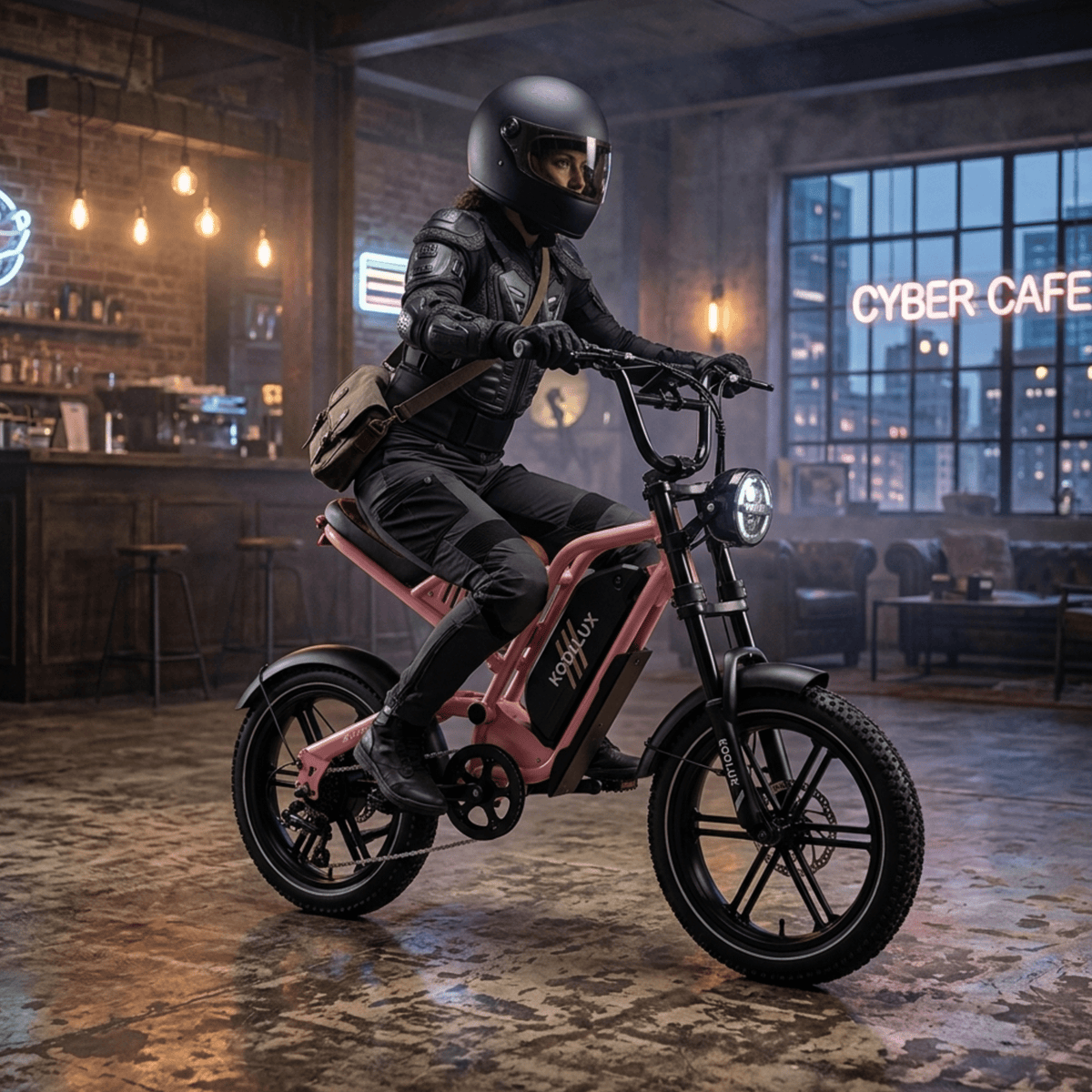 Person riding the KOOLUX X9 Mini fat-tyre e-bike