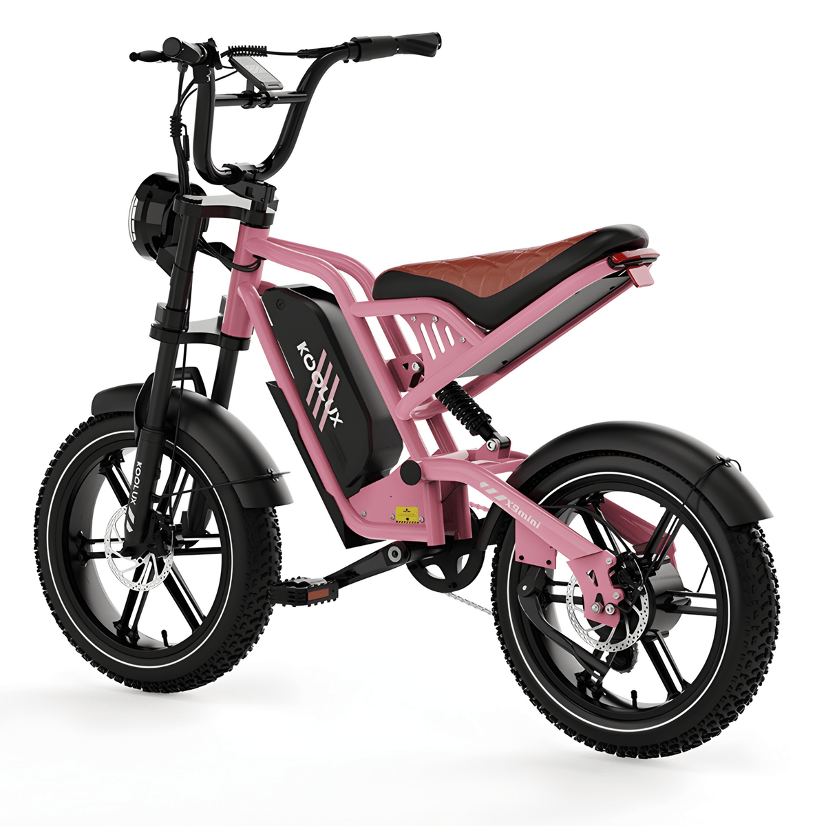KOOLUX X9 Mini fat-tyre e-bike, front three-quarter view in pink