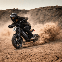 Rider taking the KOOLUX X9 Mini fat-tyre e-bike off-road