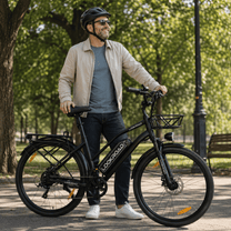 Man standing with the LOOKROAD L28 MIN e-bike in a park