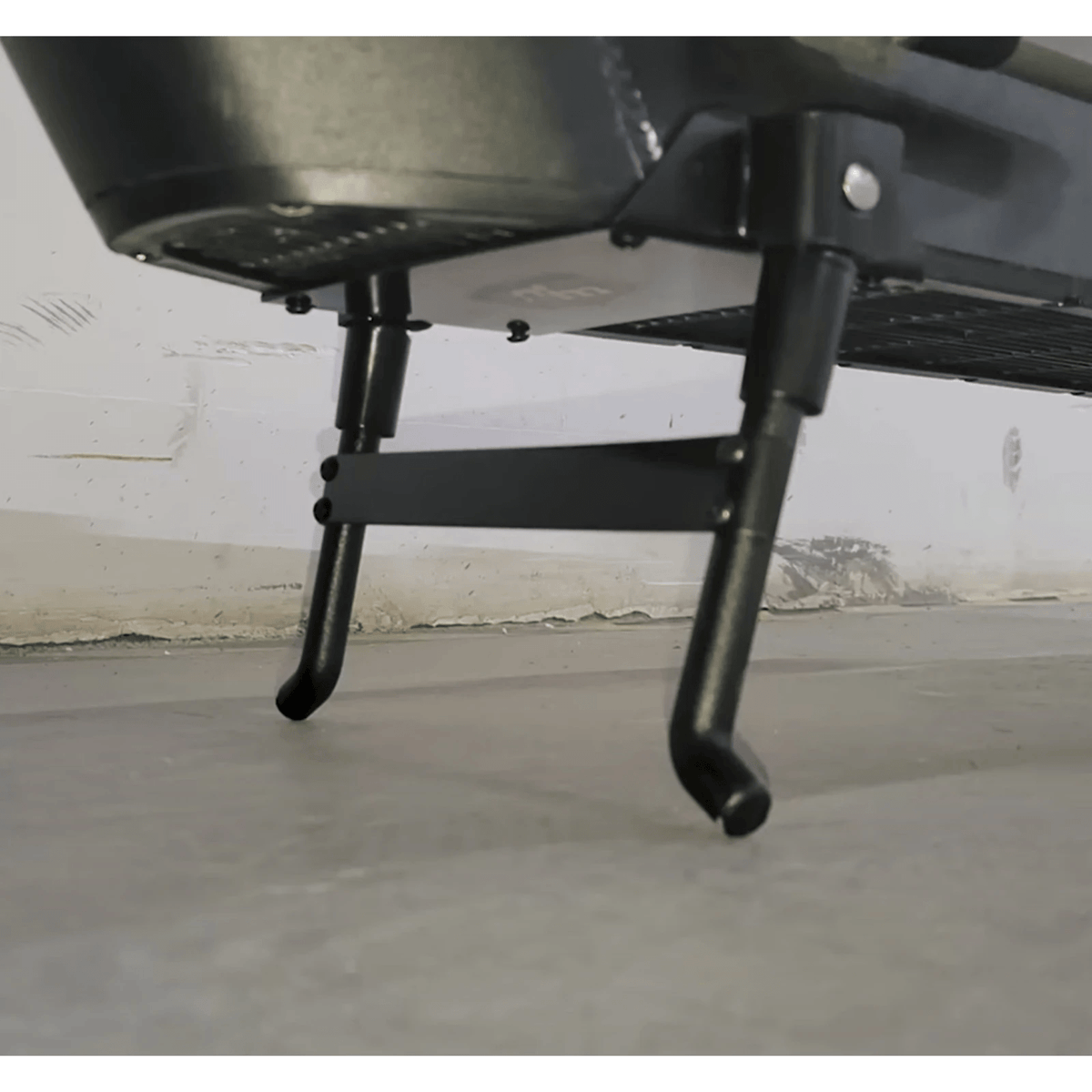 Close-up of Monorim double kickstand for Ninebot on the electric scooter