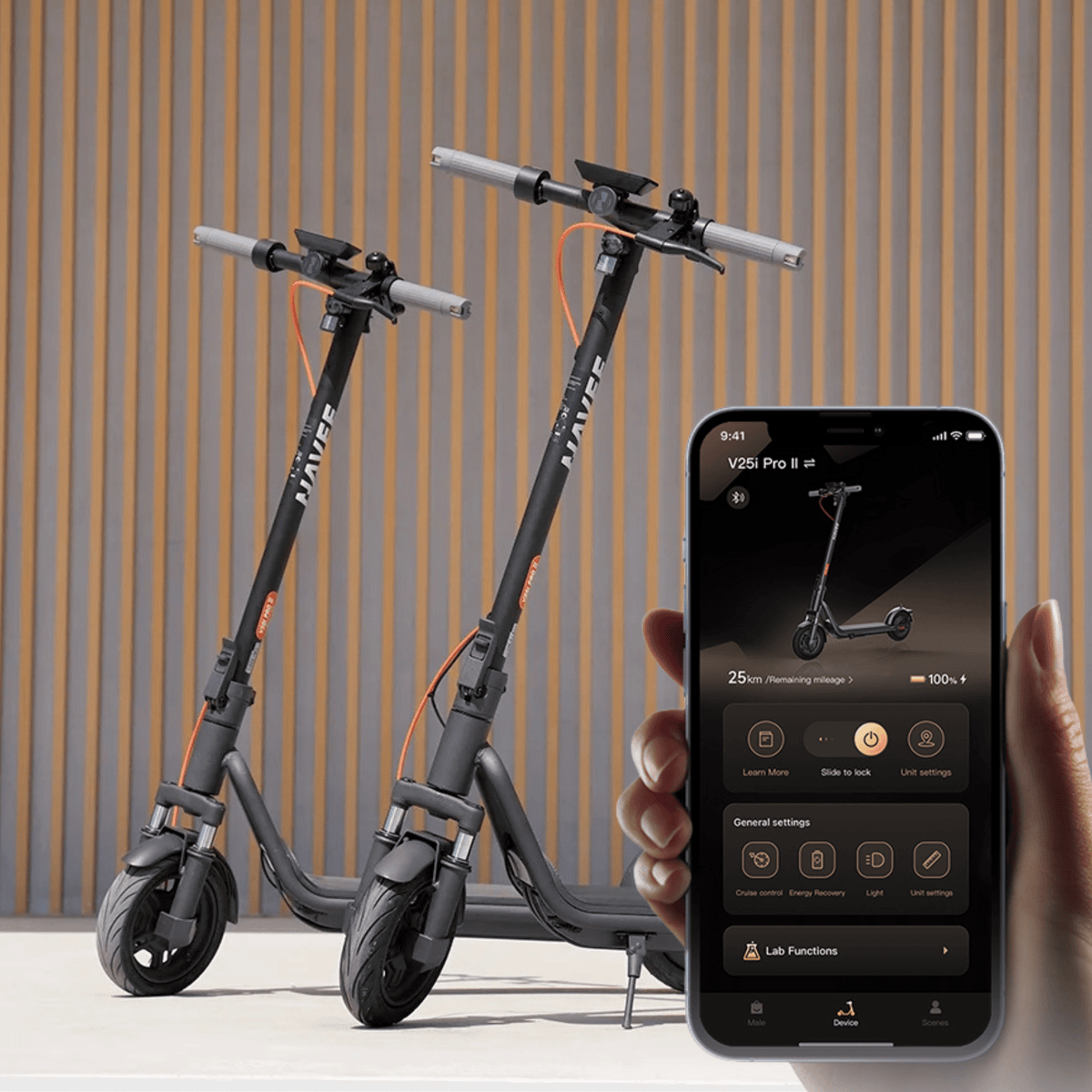 Smartphone app for the NAVEE V25i Pro II electric scooter