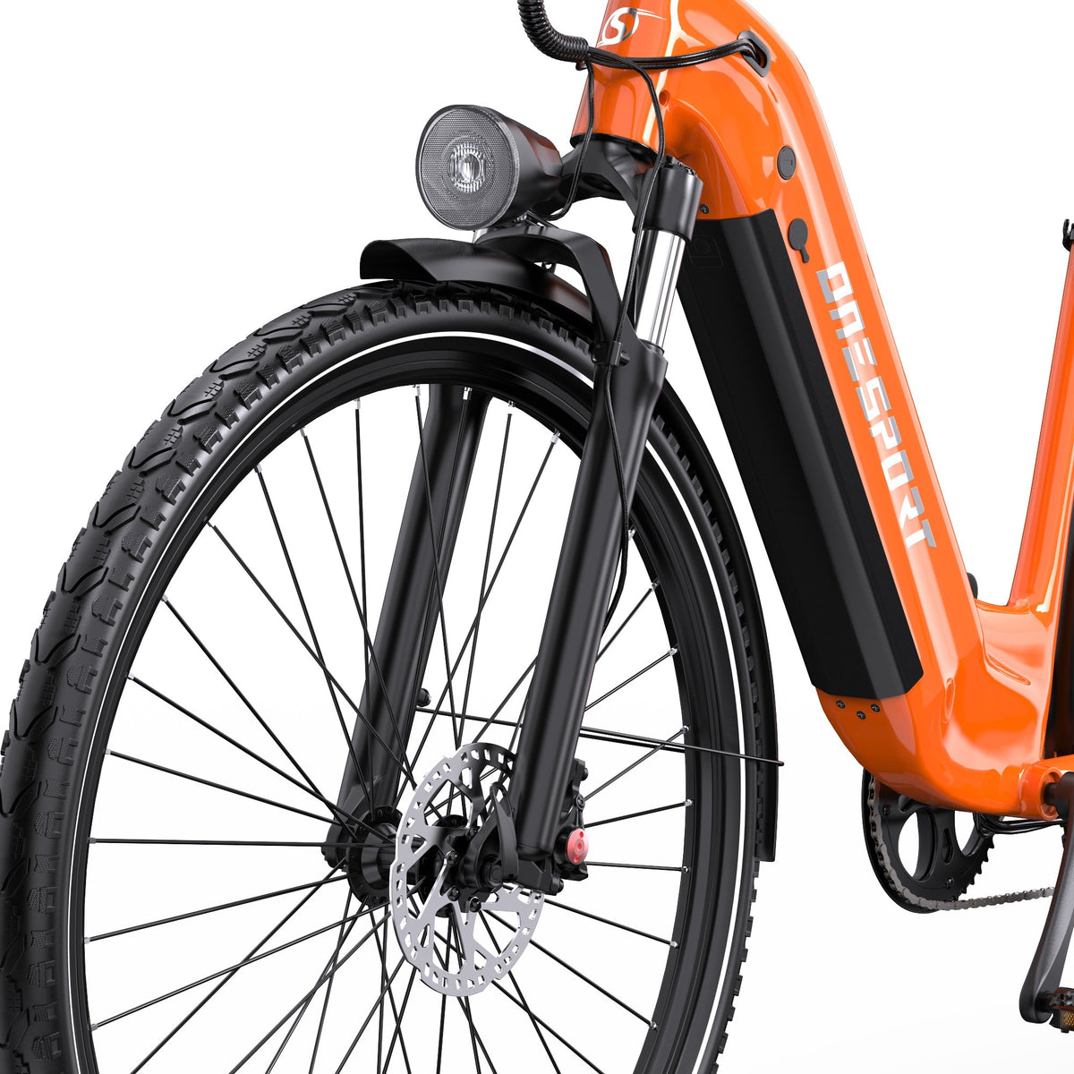 OneSport OT05 Pro front wheel and fork in orange