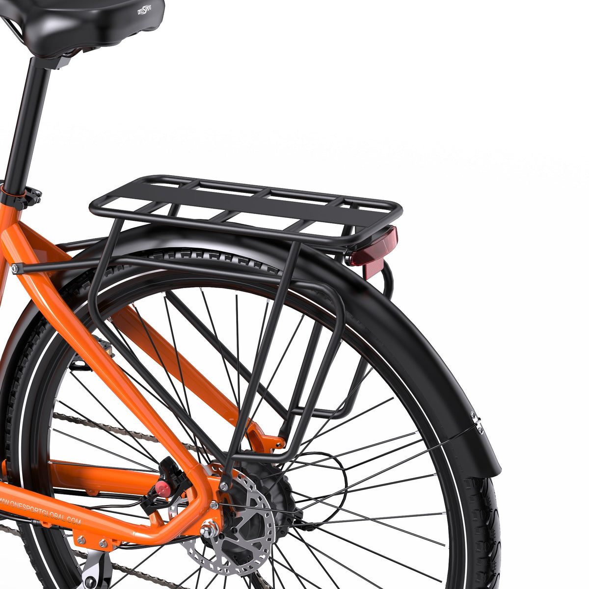 OneSport OT05 Pro rear rack seen from the side in orange