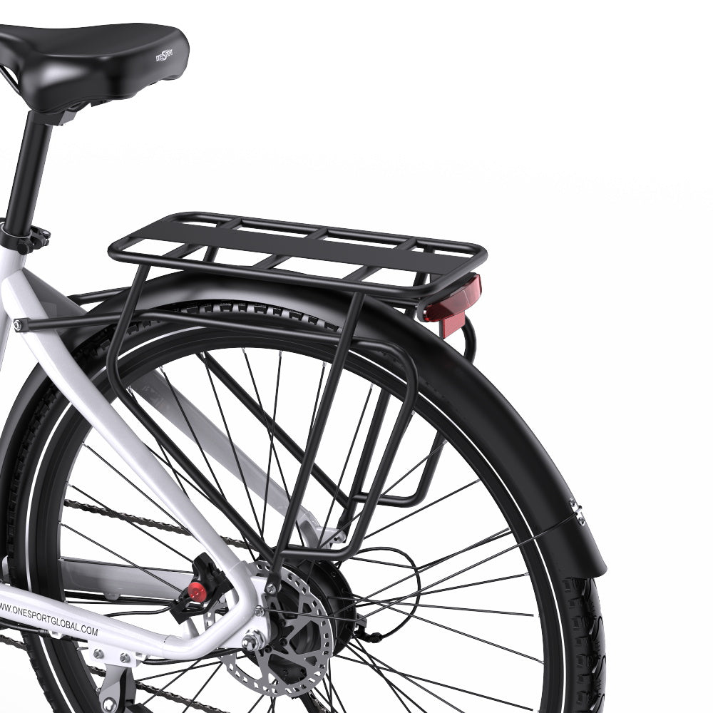OneSport OT05 Pro rear rack seen from the side in white