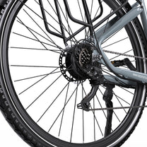 OneSport OT05 Pro rear wheel in light blue from a low angle