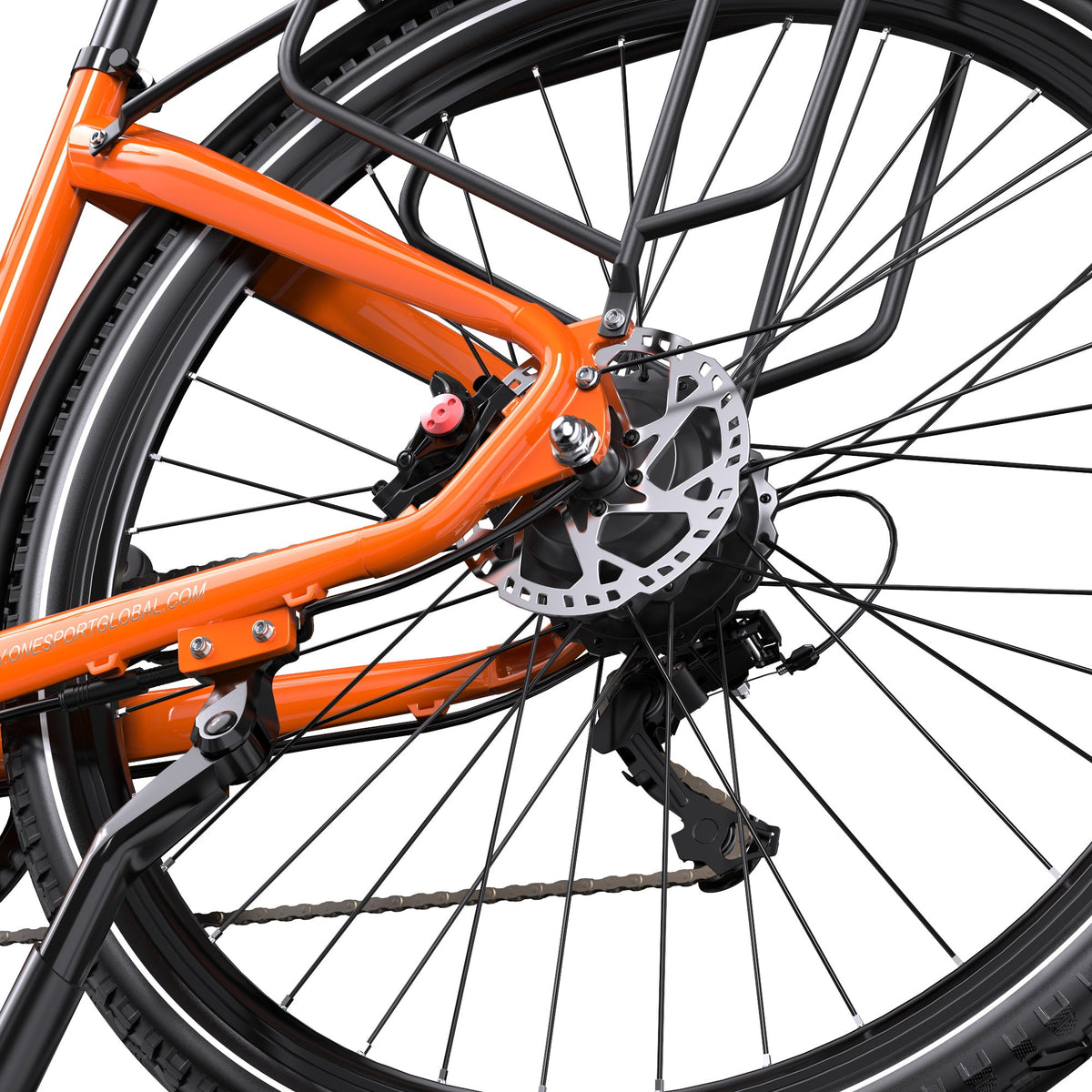 OneSport OT05 Pro gears and chain from behind in orange