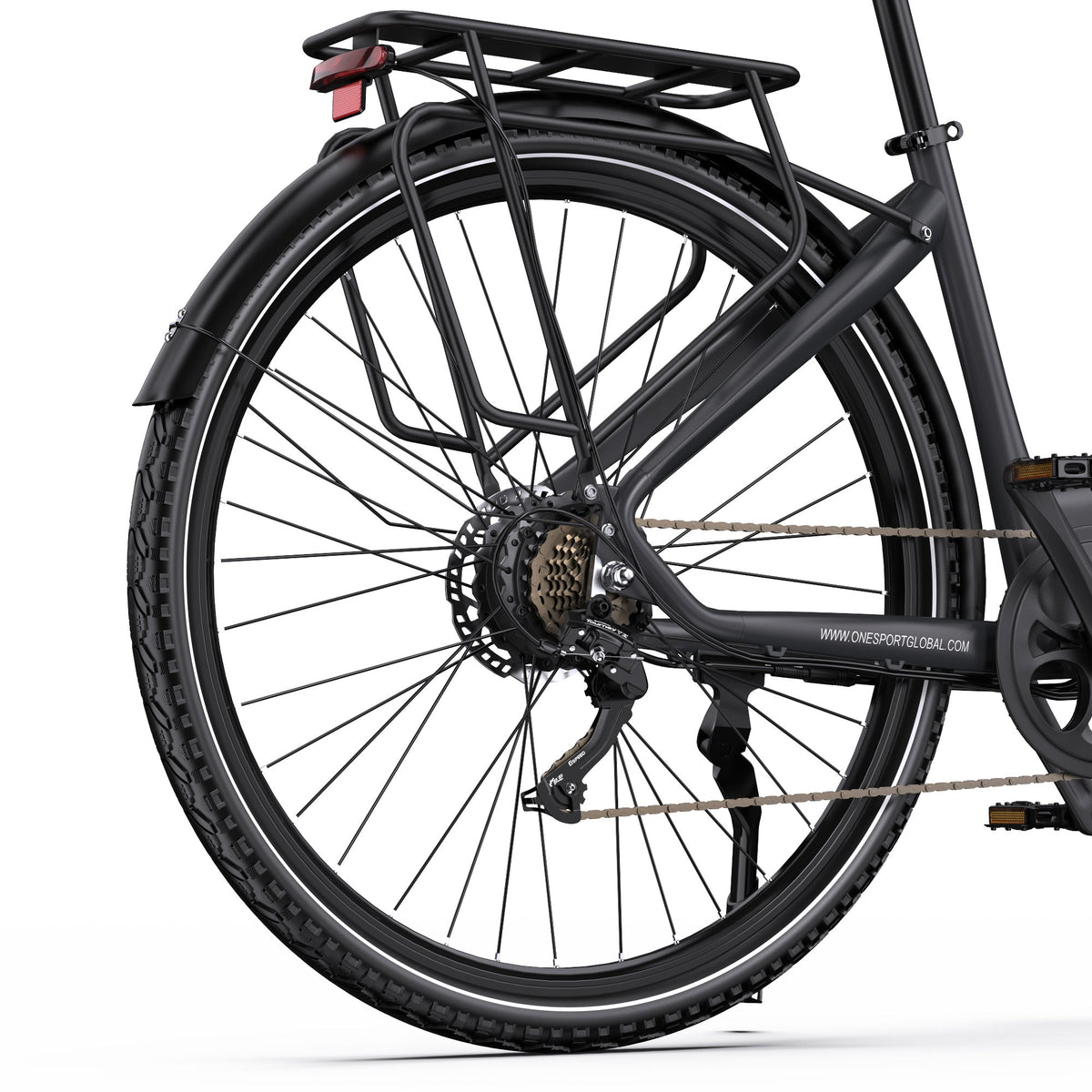 OneSport OT05 Pro rear wheel from behind in black