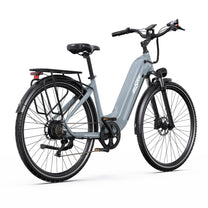 OneSport OT05 Pro e-bike, rear three-quarter view in light blue
