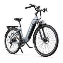 OneSport OT05 Pro e-bike, front three-quarter view from the opposite side in light blue