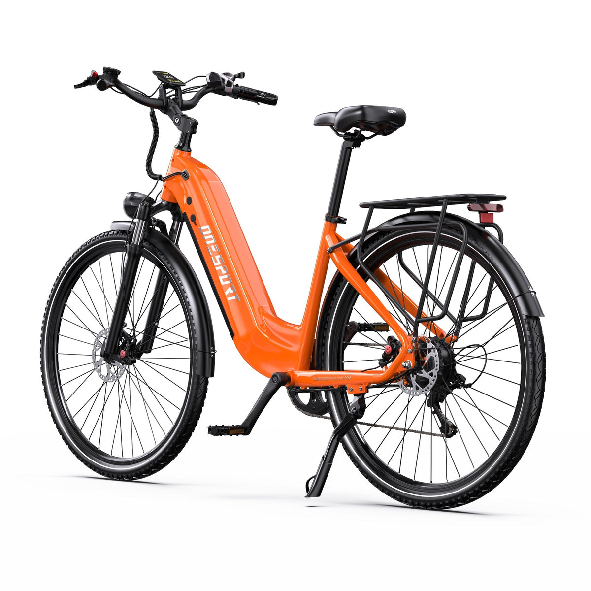 OneSport OT05 Pro e-bike seen from behind in orange
