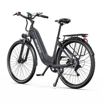 OneSport OT05 Pro e-bike, front three-quarter view from the opposite side in black