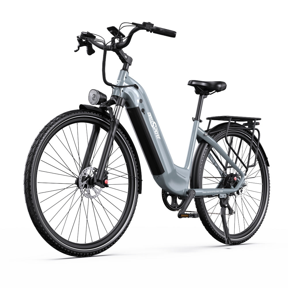 OneSport OT05 Pro e-bike, front three-quarter view in light blue