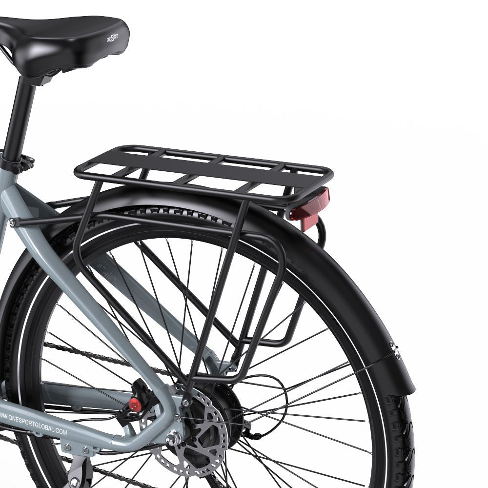 OneSport OT05 Pro rear rack seen from the side in light blue