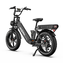 OneSport OT08 Pro fat-tyre e-bike, front three-quarter view in grey on the kickstand
