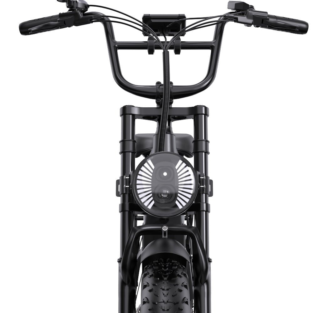 OneSport OT08 Pro fat-tyre e-bike seen from the front in grey