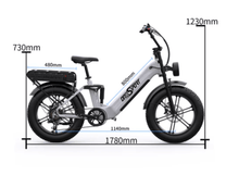 Dimension drawing of the OneSport OT08 Pro fat-tyre e-bike in white