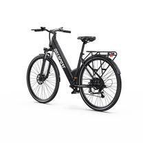 OneSport OT12 e-bike, rear three-quarter view from the opposite side in black
