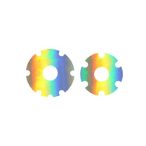 Reflective safety sticker for wheel cover in holographic finish, both pieces