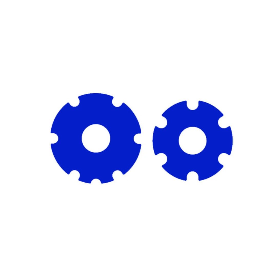 Reflective safety sticker for wheel cover in blue, both pieces