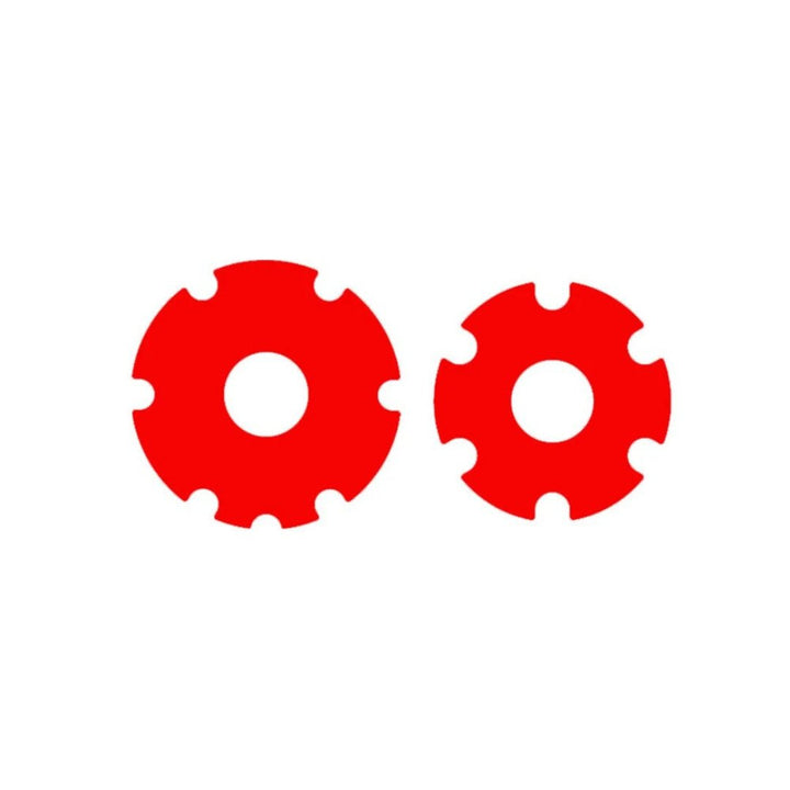 Reflective safety sticker for wheel cover in red, both pieces