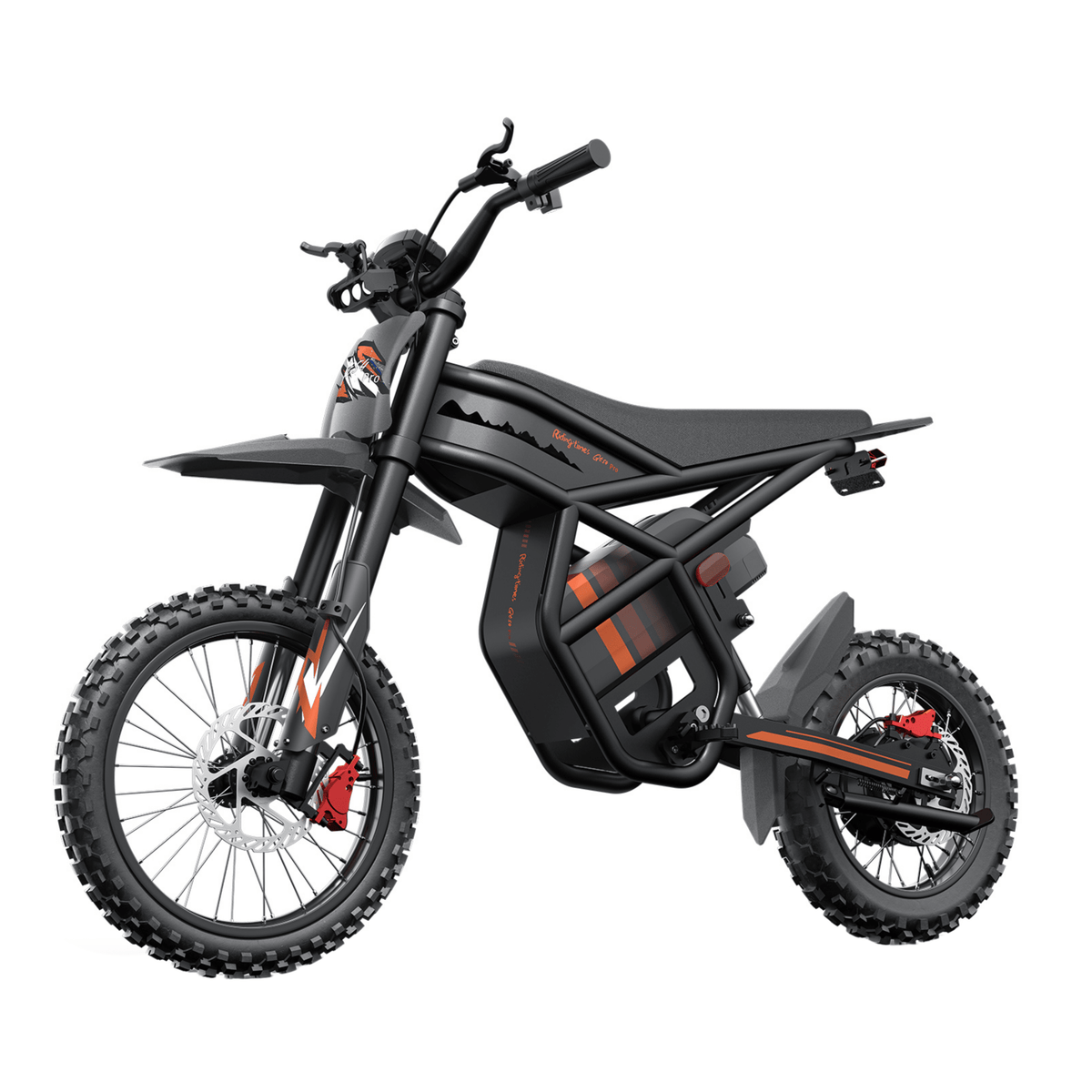 Ridingtimes GT54 Pro electric dirt bike, front three-quarter view against a dark background