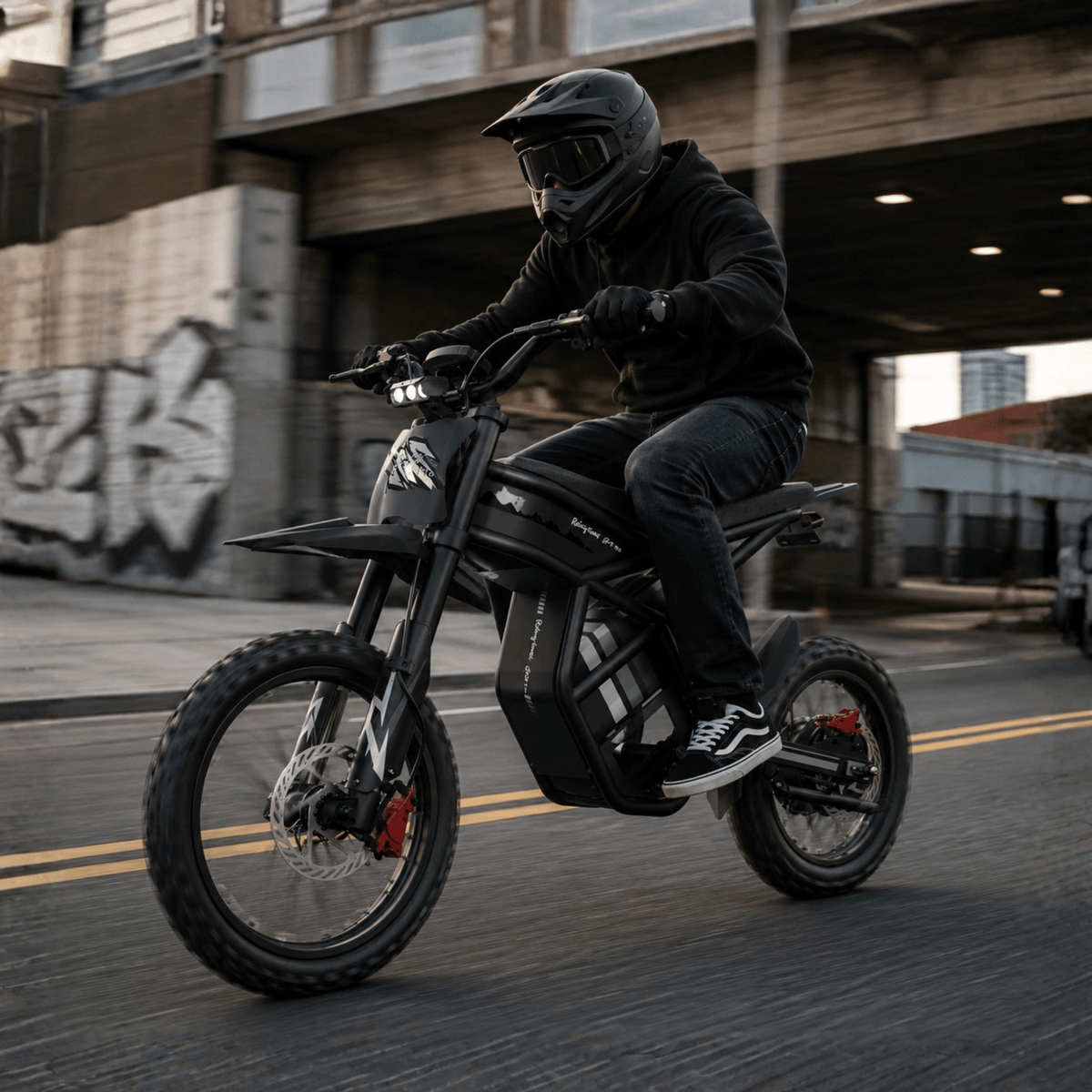 Person riding the Ridingtimes GT54 Pro electric dirt bike in the city