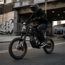 Person riding the Ridingtimes GT54 Pro electric dirt bike in the city