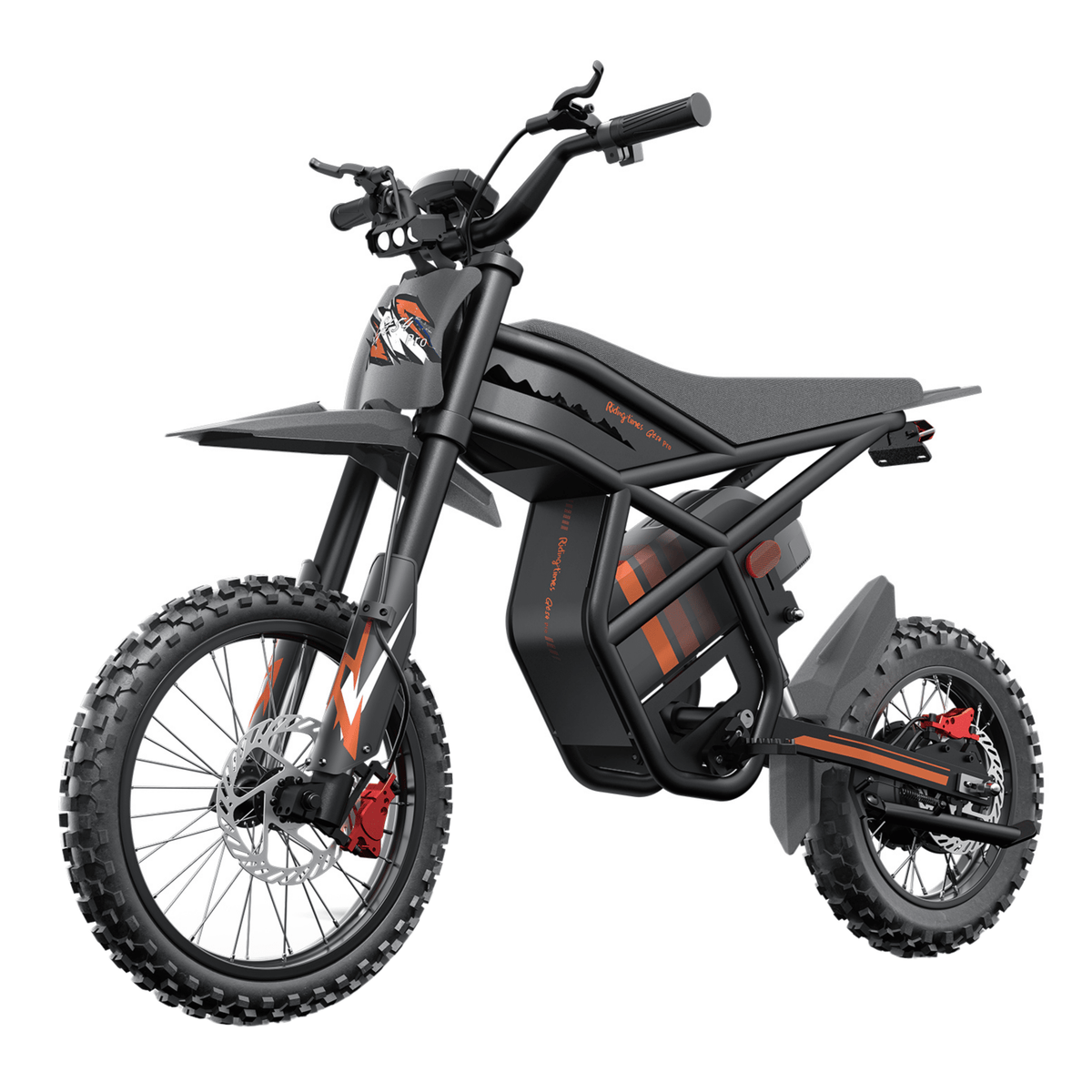 Ridingtimes GT54 Pro electric dirt bike, front three-quarter view from the right