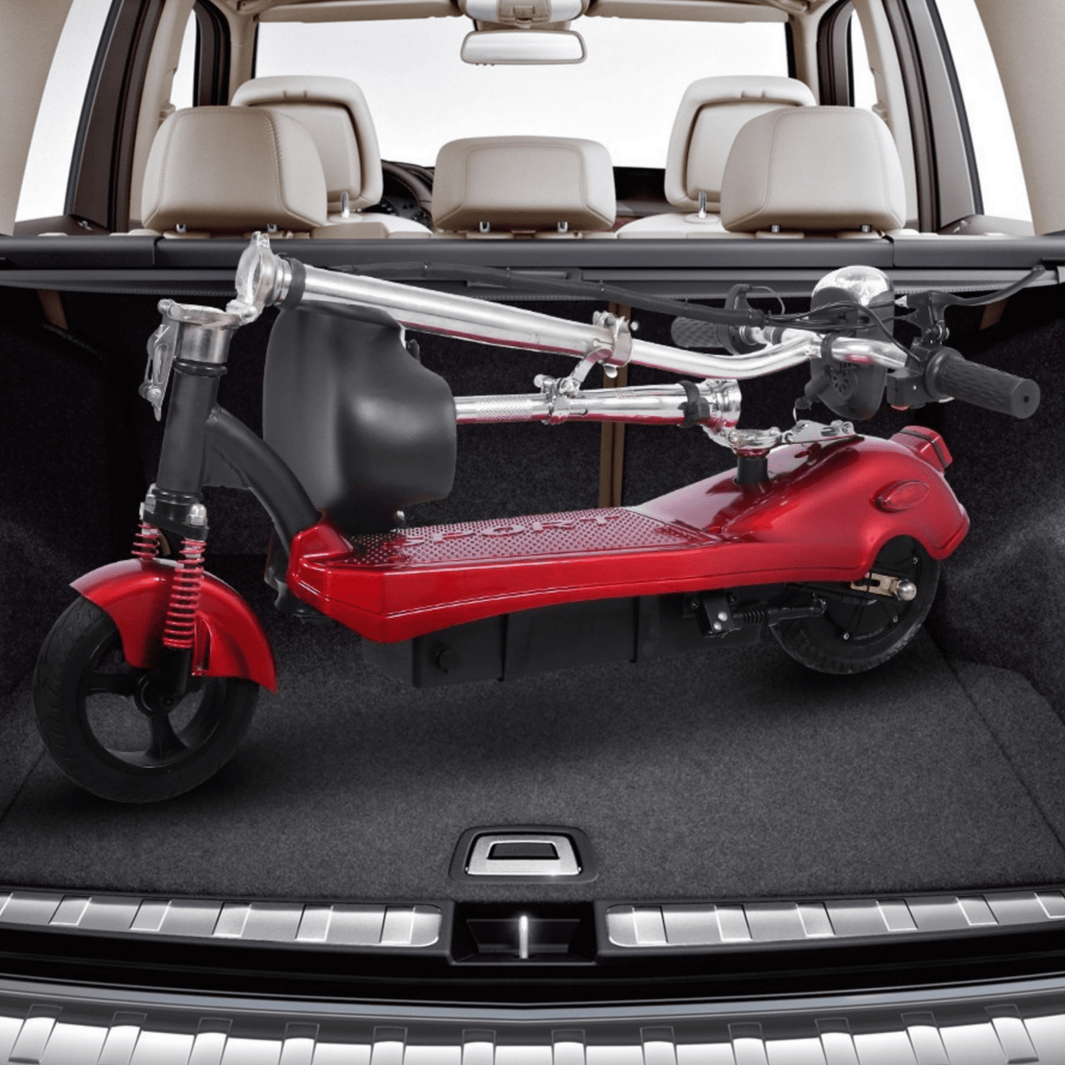Folded SEEDREAM M5 electric scooter in a car boot