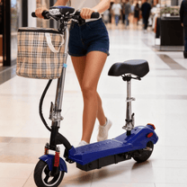 Woman standing with the SEEDREAM M5 electric scooter