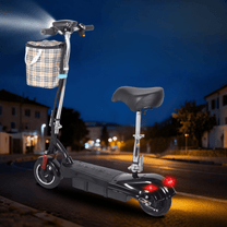 SEEDREAM M5 electric scooter, front three-quarter view in an evening setting