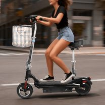 Woman riding the SEEDREAM M5 electric scooter