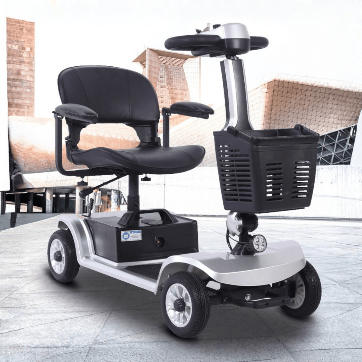 SEEDREAM S-02 mobility scooter, front three-quarter view in silver