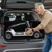 Folded SEEDREAM S-02 mobility scooter in a car boot